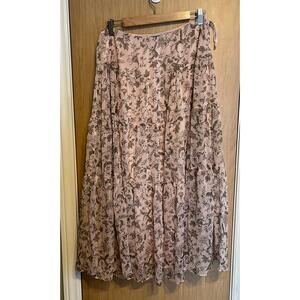 Lauren Ralph Lauren Pink Tiered Floral Midi Skirt 14 Fairy Cottage